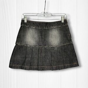 EUC Kookai Pleated Low Rise Denim Mini Skirt Womens‎ 26" Faded Dark Wash
